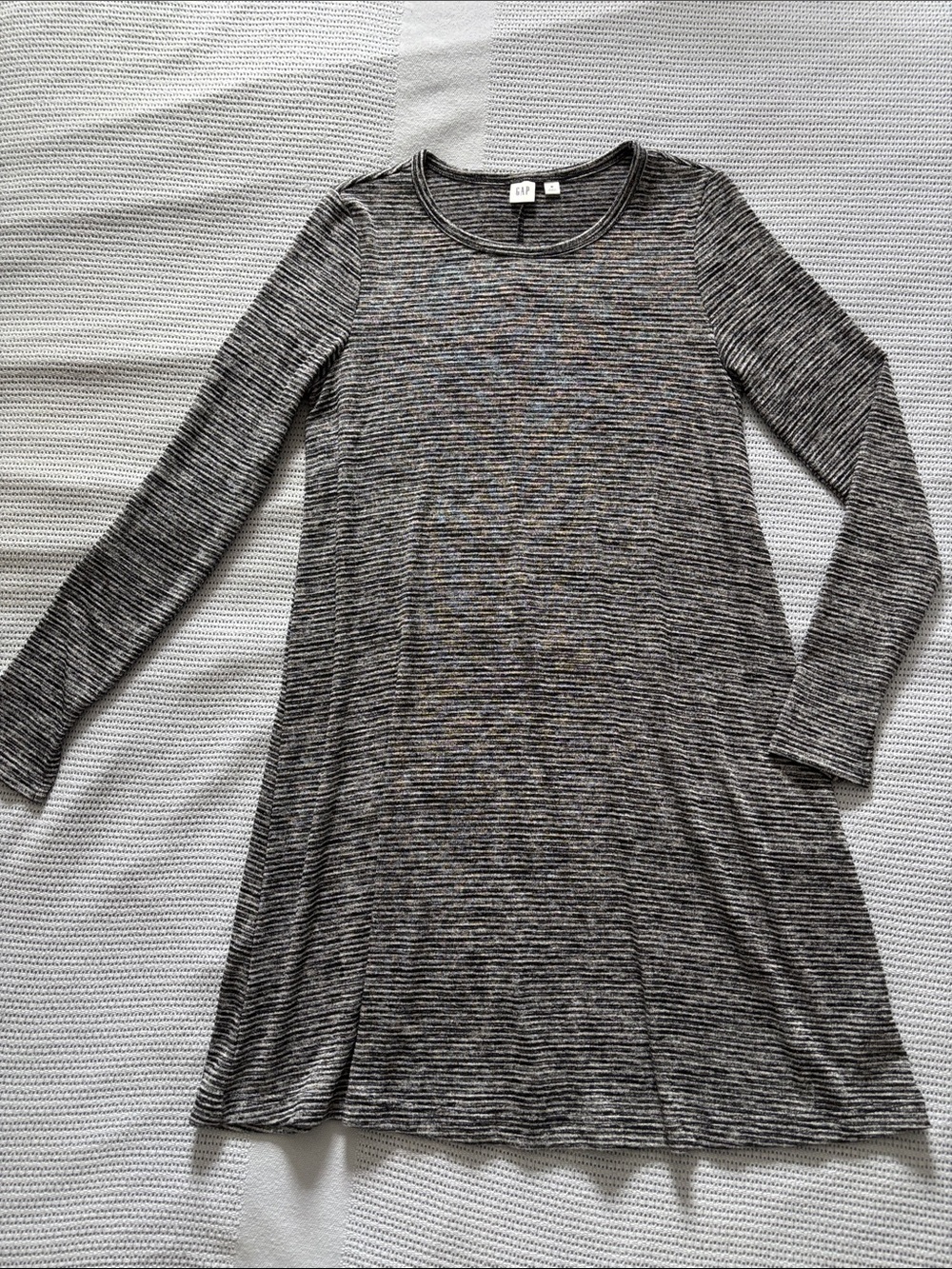 GAP Black and Gray Striped Long Sleeve Midi Dress